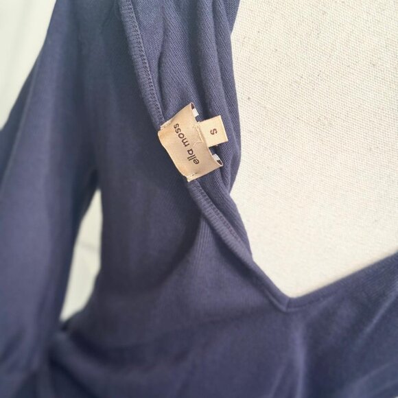 Ella Moss Navy Blue Three Quarter Sleeve Belted Wrap Top Blouse, Size S - Picture 4 of 7